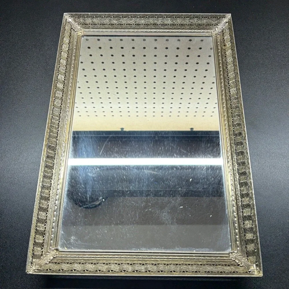 Vintage Gold Toned Vanity Dresser Tray or Mirror Frame with ornate border 15